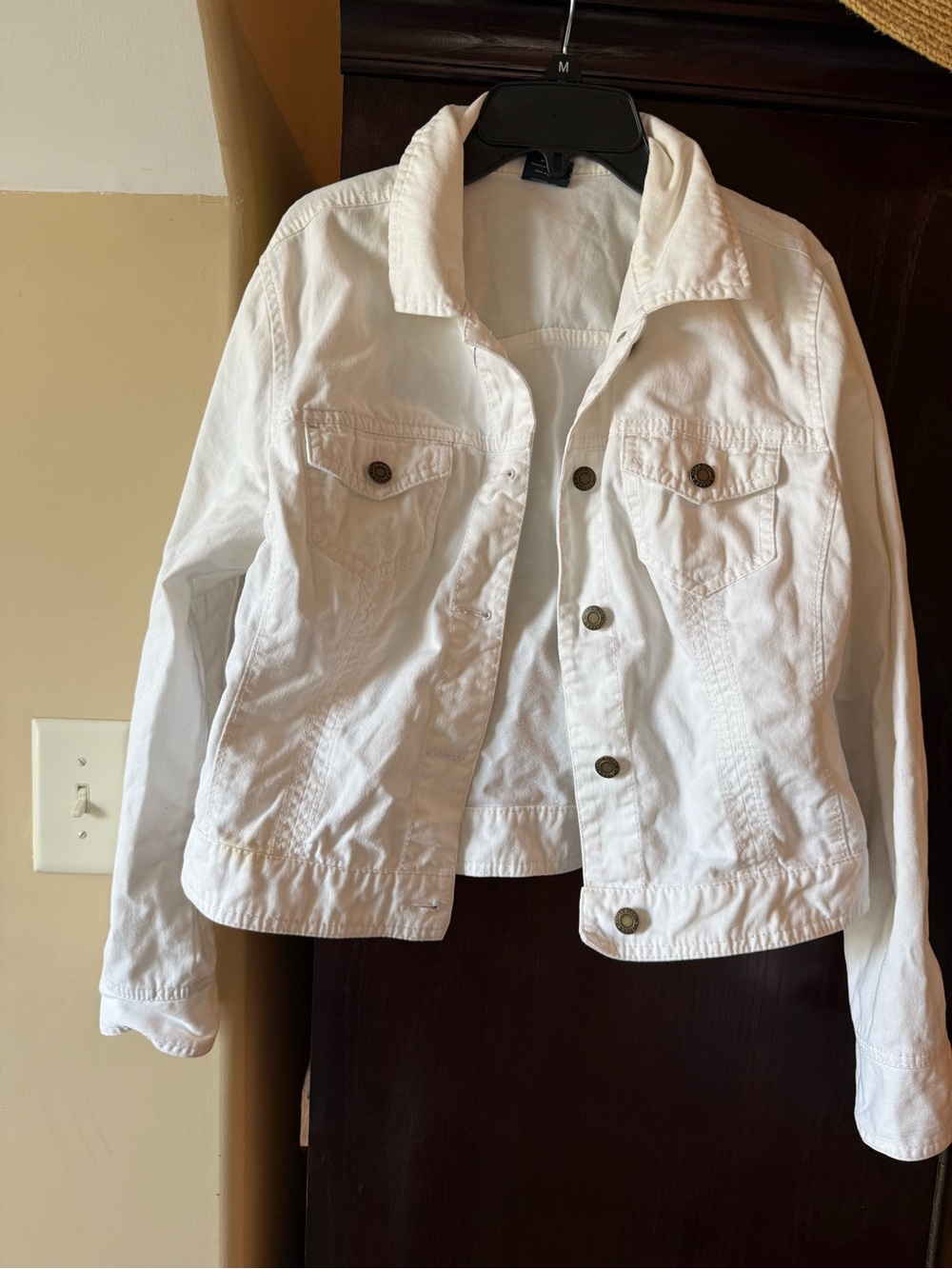 Faded Glory White Cotton Denim Jacket - Button-Front Trucker